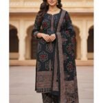 3-Piece Ajrakh Modal Silk Suit Set | Vegetable Dye | Dola Silk Dupatta