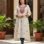 Kashmiri Cotton Kurti in Cream Color with Embroidery | Elegant Ethnic Wear